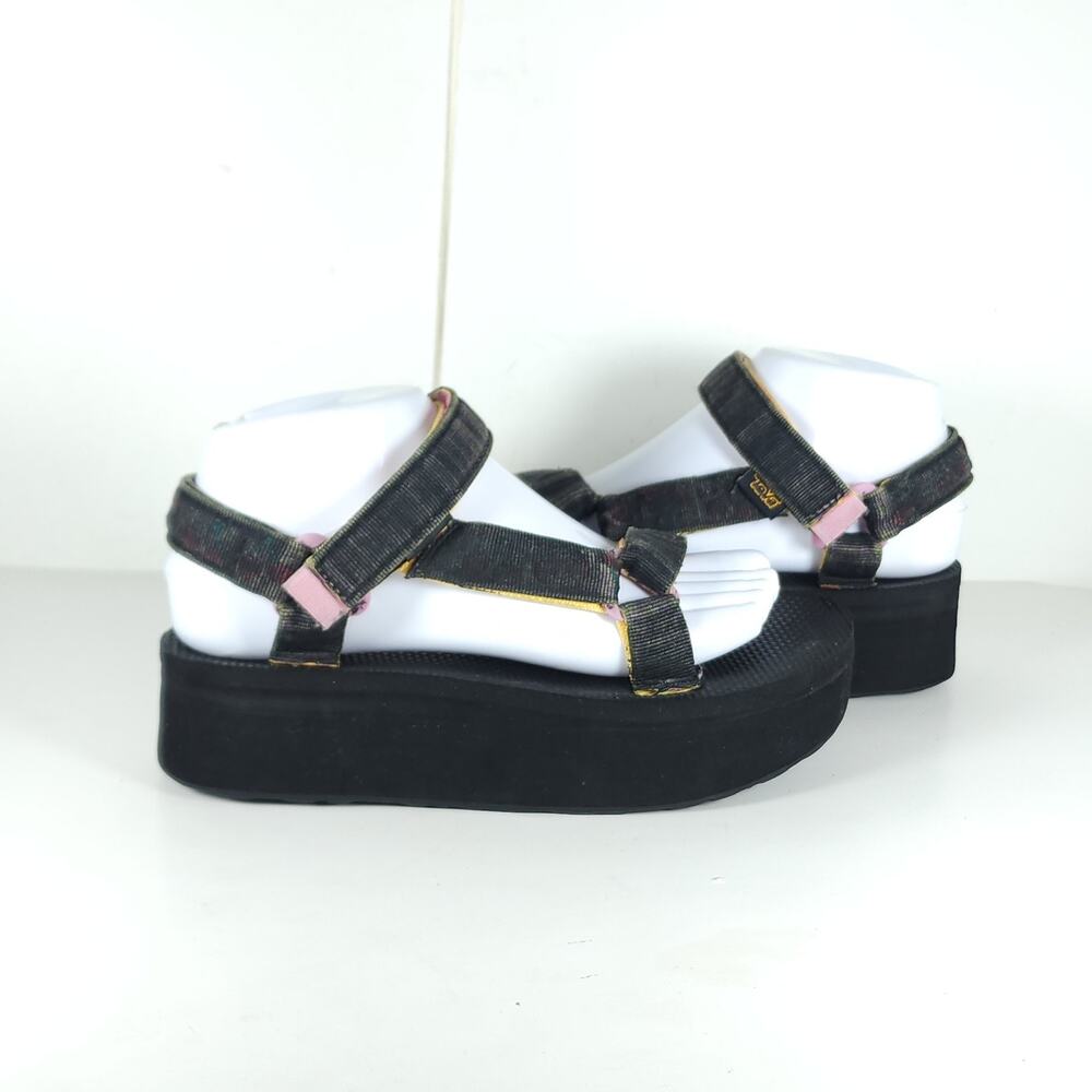 Teva Flatform Women's US8? Black Gray Platform Wedge Strappy Sandals - Picture 8 of 16